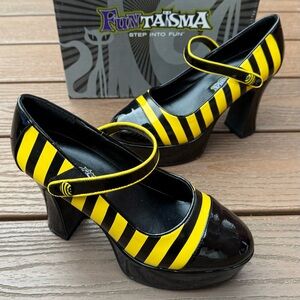 FunTasma Bumble Bee Striped Platform Heels - Black/Yellow (US 7)
